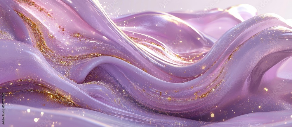 Aufkleber textured flowing light purple liquid with shimmering gold particles creating a mesmerizing wave patt
