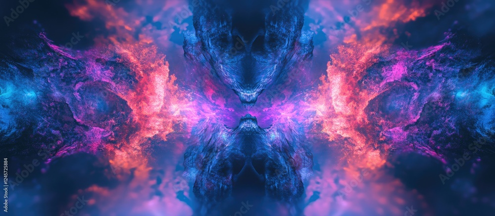Poster dynamic abstract digital backdrop with vibrant blue to purple gradient, featuring fluid forms and lu