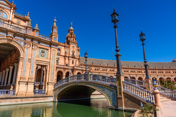 Sevilla, Spain - August 01, 2024: Plaza de Espana in Seville, Andalusia. The Plaza de Espana, built...