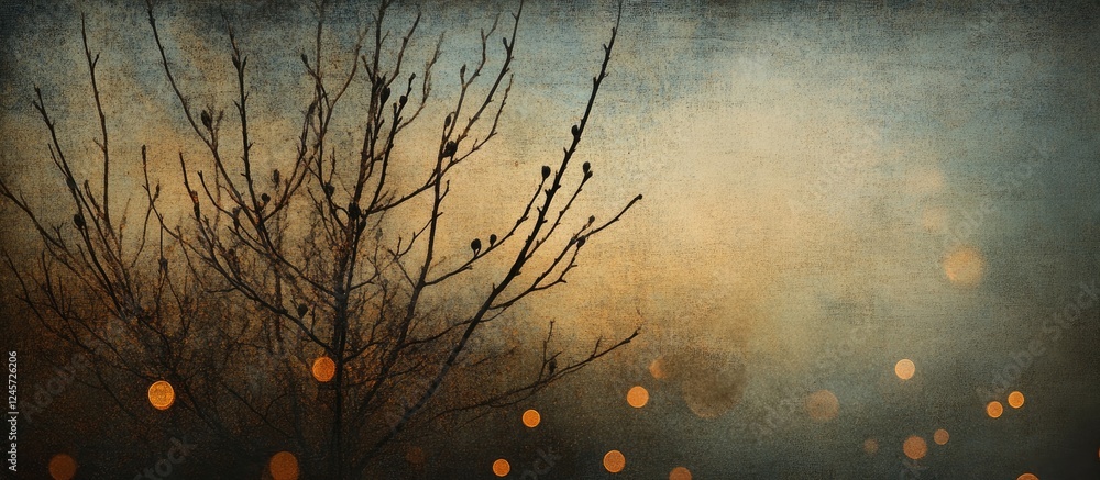 Aufkleber textured background with dark grunge elements and soft bokeh lights in warm orange and blue tones, c