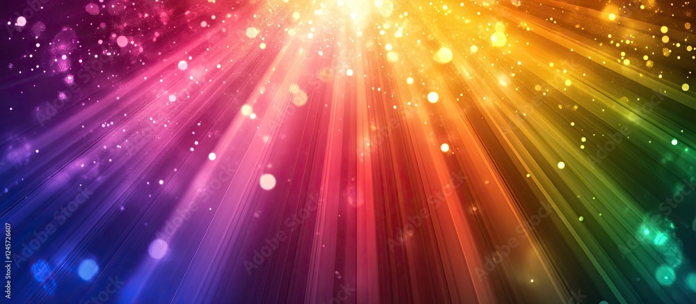 Aufkleber vibrant rays of colorful light burst from the center in a gradient of rainbow hues with sparkling bo