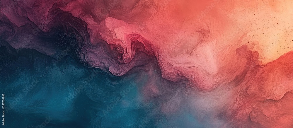 Poster vibrant abstract swirl of deep blues and warm coral with smooth transitions creating a dynamic textu
