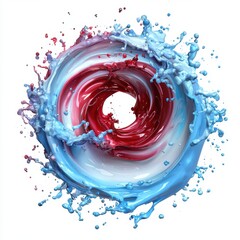 Fototapeta premium Electric maroon and icy blue paint burst forming a spiral, isolated on white