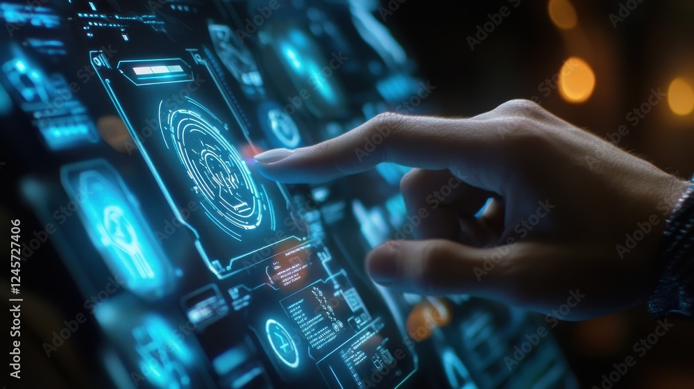 Poster futuristic interface interaction with touchscreen technology display
