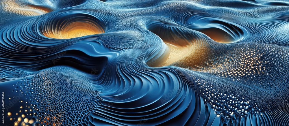 Aufkleber textured blue lagoon with intricate water patterns and warm golden highlights creating a serene abst