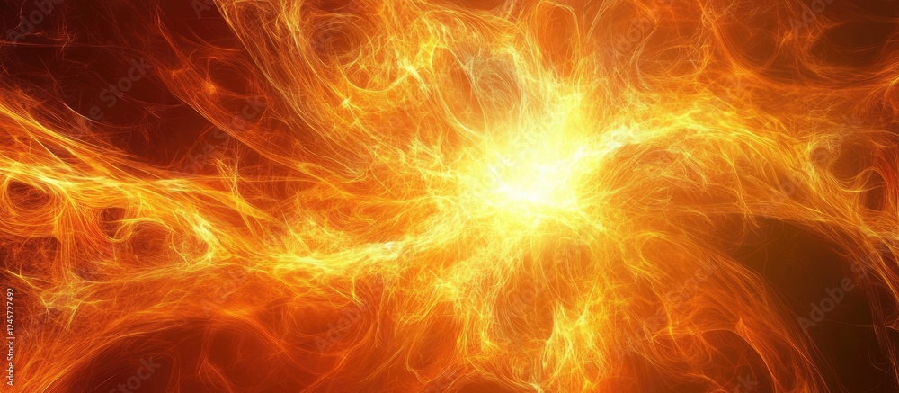 Poster vibrant orange and yellow swirls of energy radiate from a bright central core creating a dynamic and