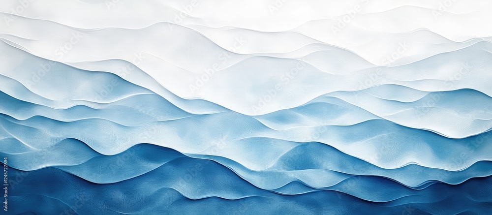 Poster abstract ocean waves in shades of blue transitioning from light to dark with textured layers creatin