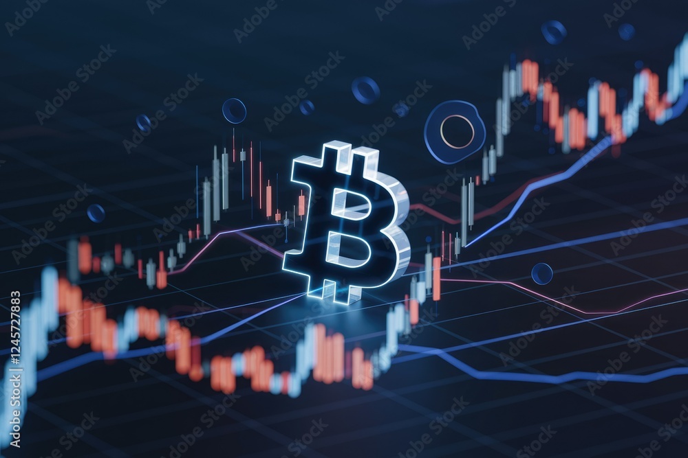 Poster bitcoin price chart shows cryptocurrency's volatility and trading activity.