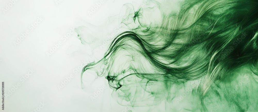 Poster green watercolor backdrop with flowing ink shapes in darker and lighter green tones creating a fluid