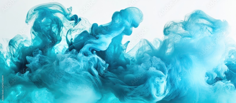Poster fluid acrylic art in turquoise hues creating dynamic waves against a light background with swirling 