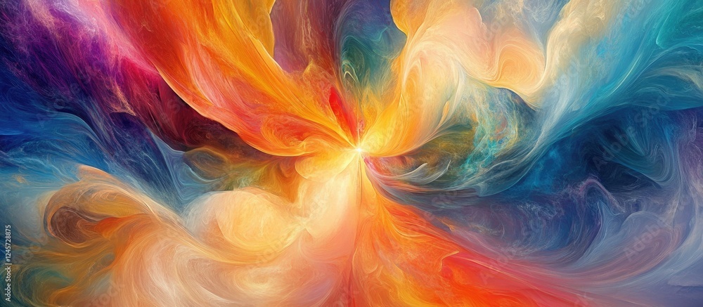Poster vibrant abstract energy swirl featuring dynamic hues of orange blue and purple creating a captivatin