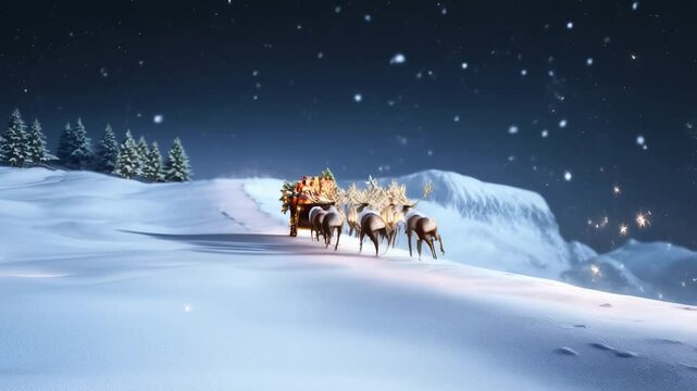 Santa's Magical Christmas Eve Flight Across Snowy Mountains