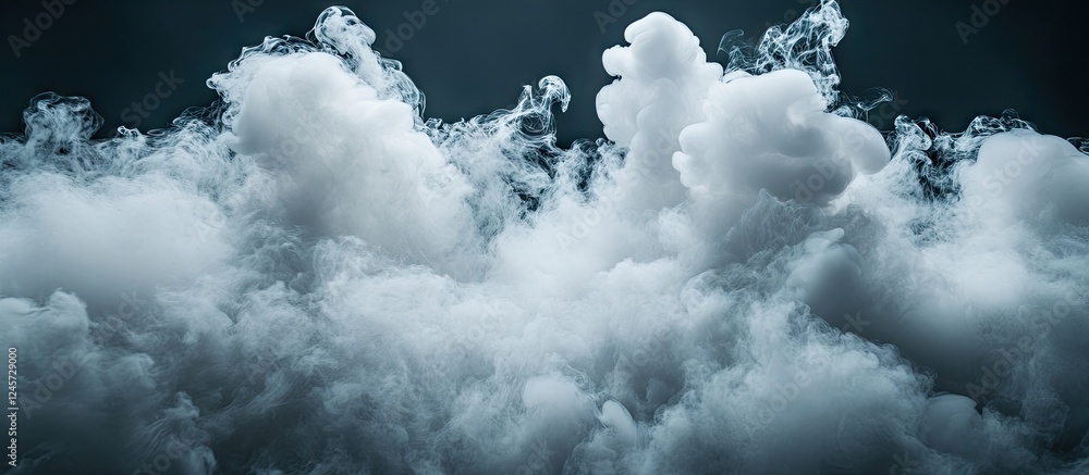 Poster dramatic white smoke billowing against a deep black background with layered textures and soft edges 