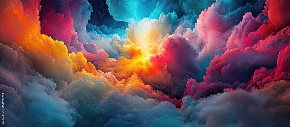 Poster vibrant sky with multicolored clouds displaying hues of blue orange and pink creating a stunning abs
