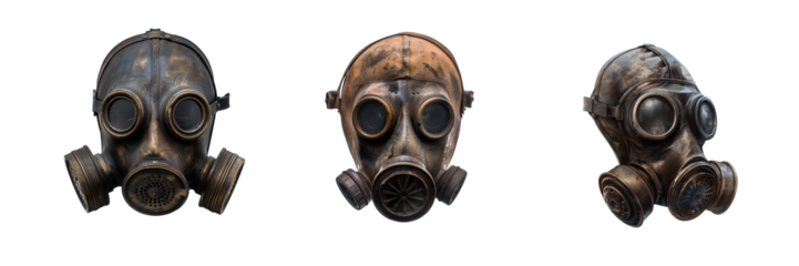 Gas mask set isolated on transparent background. PNG. Generated AI