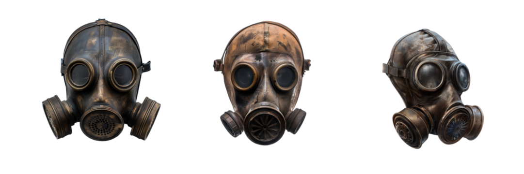 Gas mask set isolated on transparent background. PNG. Generated AI