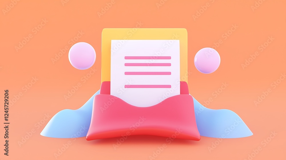 Poster stylized 3d render of a document in a colorful envelope