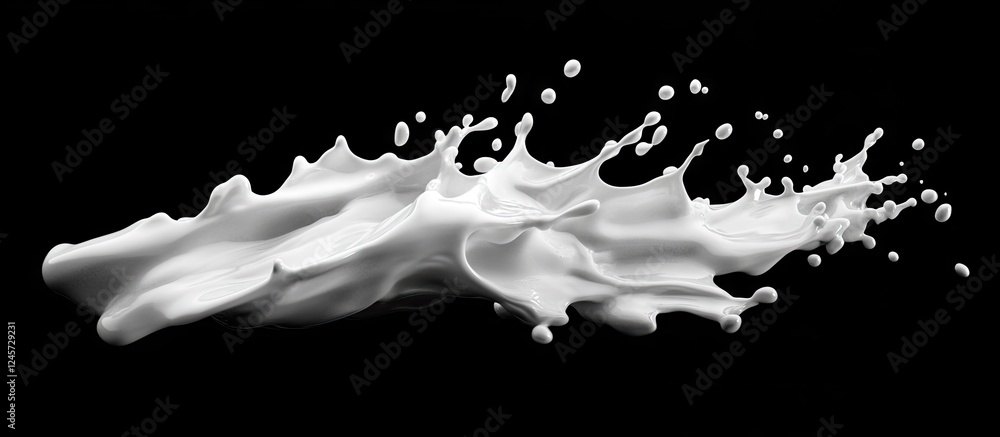 Poster dynamic white milk splashes on a black background creating fluid drops and captivating shapes ideal 