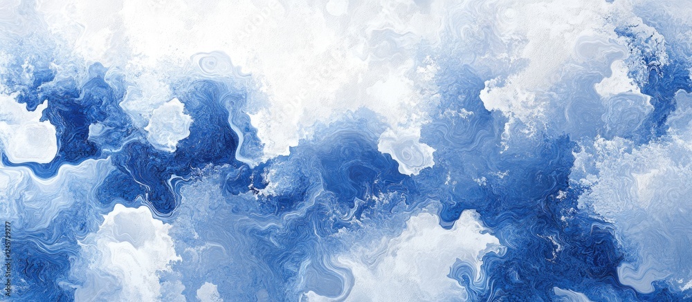 Poster modern blue and white abstract background with cloudy swirls emphasizing dynamic shades of azure and