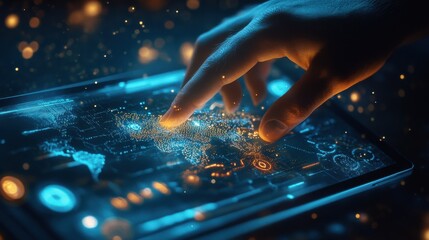 Touch Interaction with Futuristic Digital Interface on Tablet Device