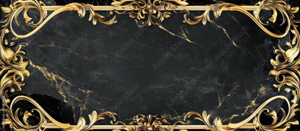 Poster elegant luxury certificate border design with intricate golden and white ornate frame on a dark marb