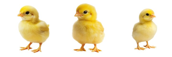 Yellow chicken set isolated on transparent background. PNG. Generated AI