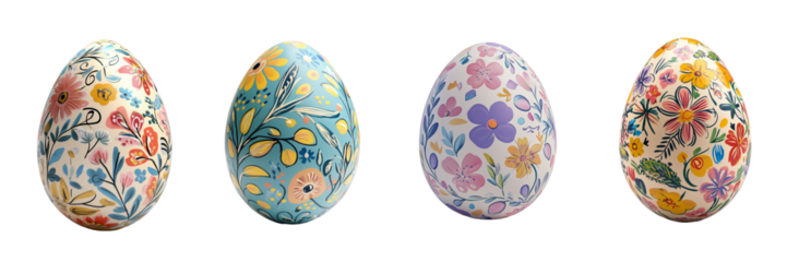 Easter egg set isolated on transparent background. PNG. Generated AI