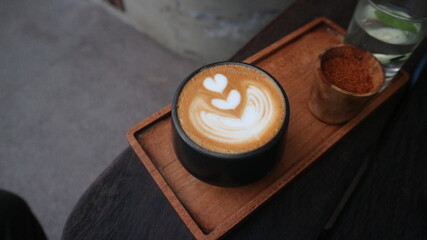 Heart Shaped Latte Art in a cup of coffee drink