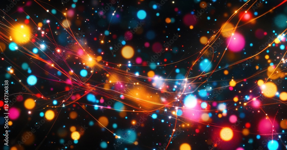 Poster colorful abstract background with glowing particles and light trails creating a vibrant atmosphere o