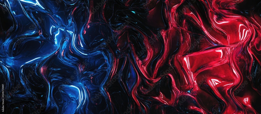Aufkleber vibrant blue and red neon lines swirl across a glossy black surface creating a dynamic visual effect