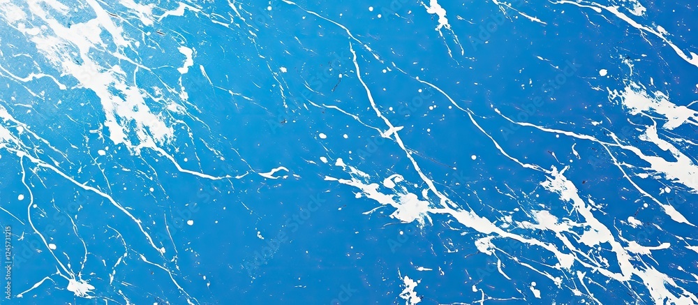 Poster abstract blue background with dynamic white lightning-like streaks creating a bold contrast and capt