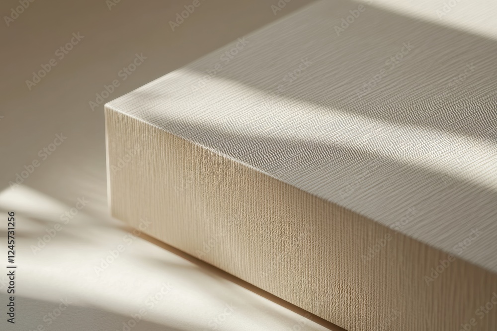 Poster Textured surface with soft shadows illuminating a minimalist box in a calm indoor setting during the afternoon