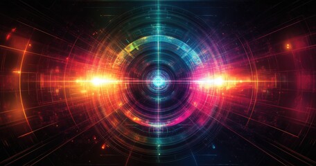Fototapeta premium Colorful Abstract Digital Background with Circular Pattern and Radiating Light Effects for Creative Projects and Online Media