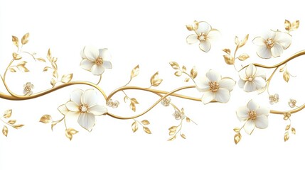 Elegant White Flowers with Gold Accents on a Clean Background