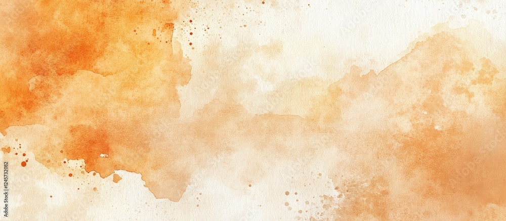 Poster abstract watercolor texture in warm orange and beige hues with soft gradients and splatters, creatin