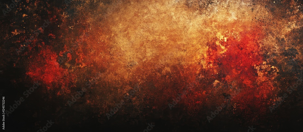 Poster vibrant abstract grunge background with deep black base and bold red and gold tones creating depth a