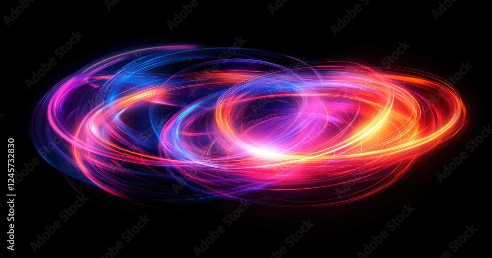 Poster colorful glowing swirls of light in motion creating vibrant abstract patterns on a dark background f