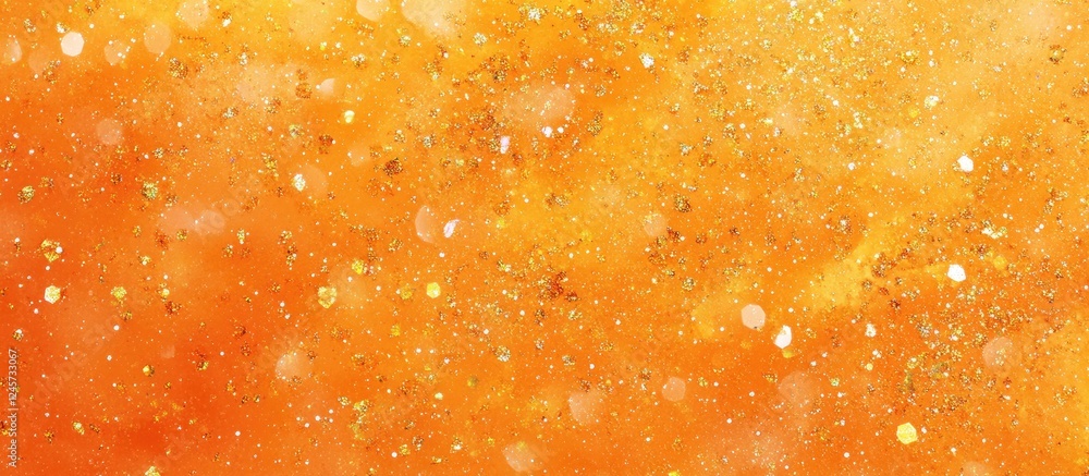 Poster vibrant orange and gold glitter background with shimmering sparkles creating a warm and inviting atm