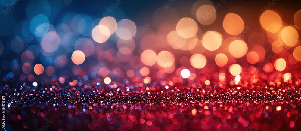 Poster vibrant bokeh background with red and blue glitter sparkling in the foreground creating a dazzling a