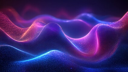 Obraz premium Colorful waves of light and texture flow across a dark background creating a mesmerizing and dynamic visual experience in abstract digital art