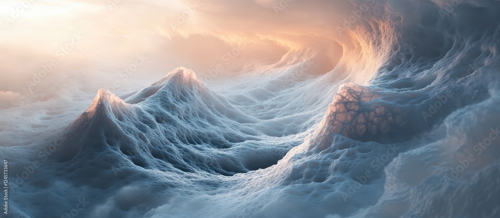 Poster mesmerizing dreamlike 3d waves in soft blue and cream tones swirl across the canvas creating a seren
