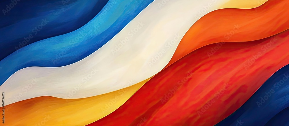 Poster abstract wave background showcasing the colors red white and orange in a flowing design symbolizing 