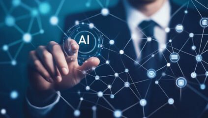 Fototapeta premium Futuristic business system with artificial intelligence and neural network connectivity 