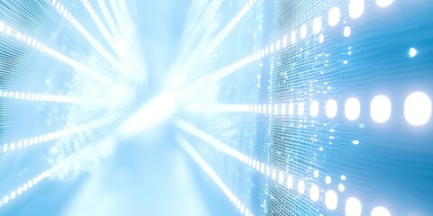 Blue and white image of a computer screen with a white line and a white dot