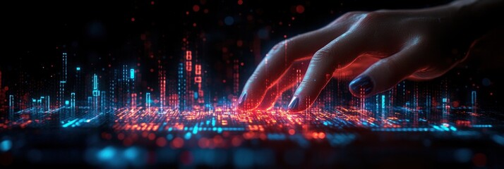 Futuristic Financial Analysis with Digital Stock Charts and Human Interaction