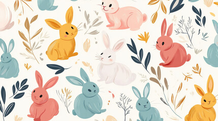 Easter bunnies illustrated by hand for holiday decor