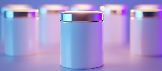 White Cylindrical Container with Metallic Lid in Neon Lighting
