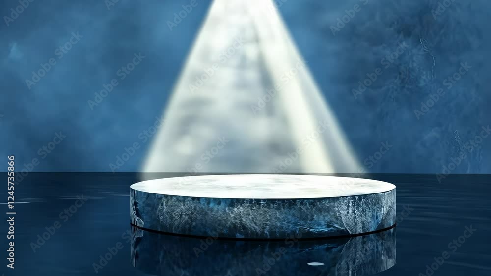 Poster elegant spotlight rotation on reflective stage in minimalist setting