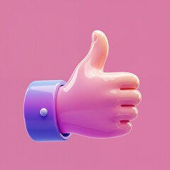 3D Thumbs Up Hand Gesture Icon Against a Pink Background