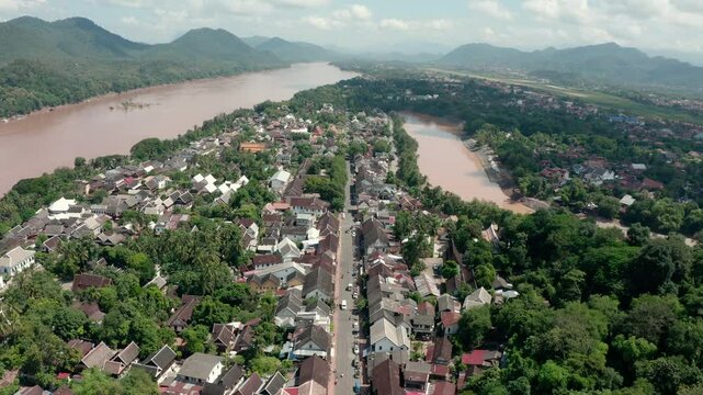 aerial view of the luang prabang city